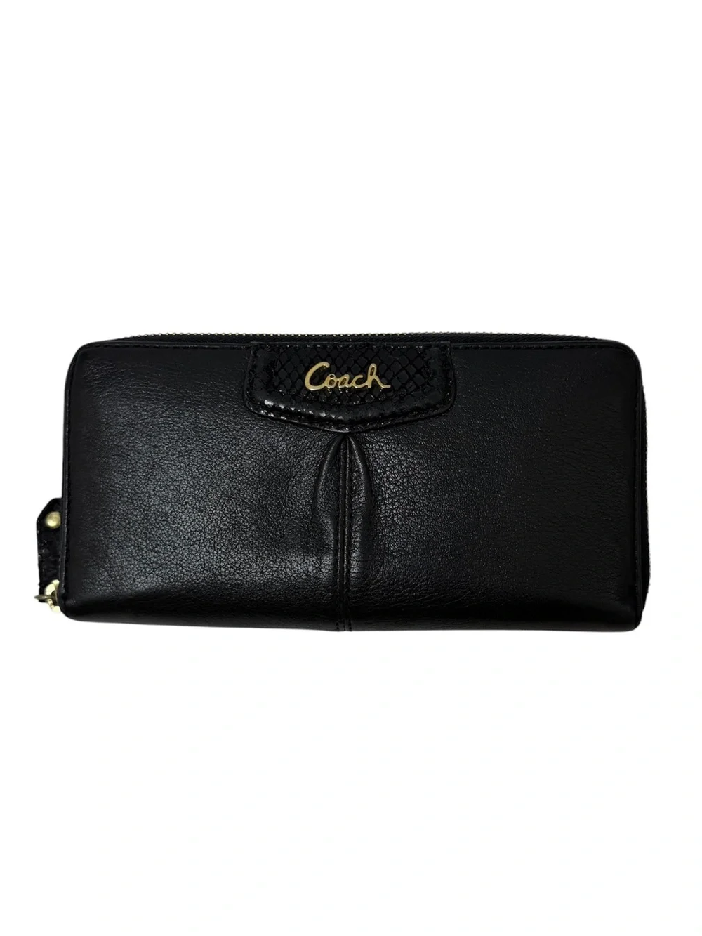 Coach Ashley Zip Around Accordion Leather Wallet Black